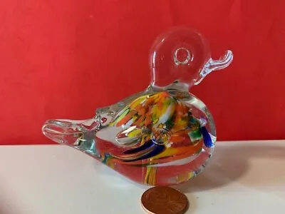 Vnt Murano Style Hand Blown Glass Art Duck Figurine Multi-color Paper Weight Euc • $12