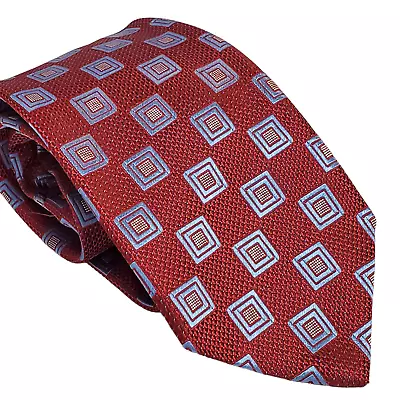 Canali Mens Neck Tie Geometric Electric Blue/Brick Red Textured 100% Silk Italy • $25.95