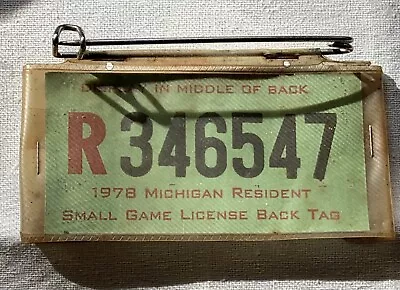 Vintage 1978 Michigan Resident Small Game License Back Tag With Pouch And Pin • $8.99