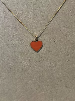 Vintage 14 K Gold Coral Heart Shape Pendant With 14 K Gold 16” Italian  Chain • $190