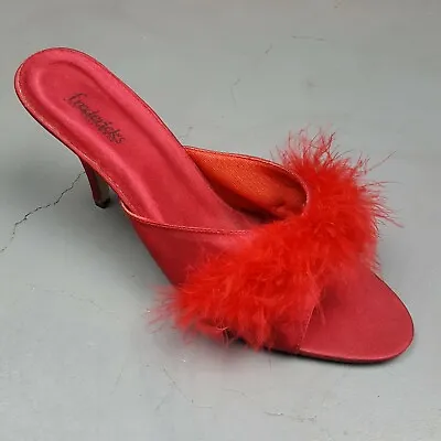 Fredericks Of Hollywood Glamour Girl Sz 10 Red Marabou Slippers High Heel Shoes • $70.08