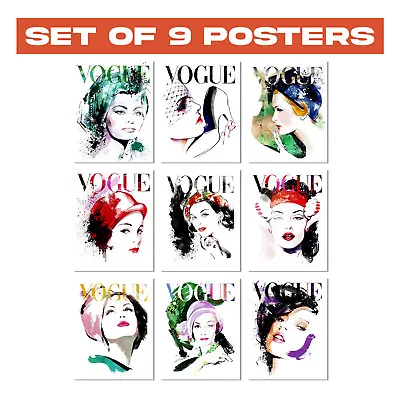 Vogue Magazine Cover Posters Set Of 9 - Aesthetic Wall Decor Gift Ideas For Her • £18.99