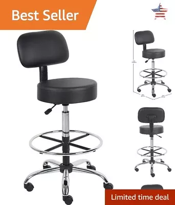 Medical Spa Drafting Stool With Back - Adjustable Height & Dual Wheel Casters • $237.99