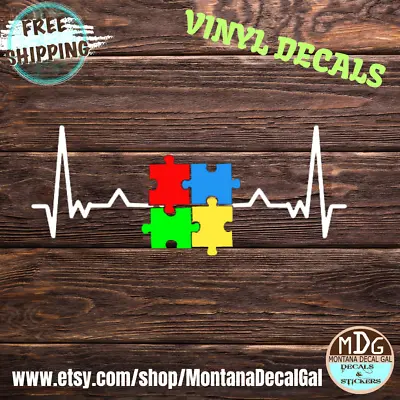 Autism Awareness Heartbeat Vinyl Decal Sticker For Vehicles | Puzzle Pieces • $7