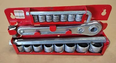 Vintage Indestro No. 1454 Socket Set With Wall Mount Rack Made In USA Complete • $29.95