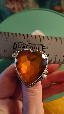 Sterling Silver Mars And Valentine Orange Faceted Glass Heart Ring - Sz. 6 • $162.62