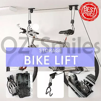 Bicycle Bike Rack Storage Hoist Surfboard Kayak Ladder Lift Ceiling Hooks Garage • $23.70