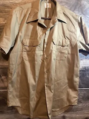 Big Mac Shirt Mens Large Mechanic Vintage Work Wear Button Up Pockets Khaki USA • $18.27
