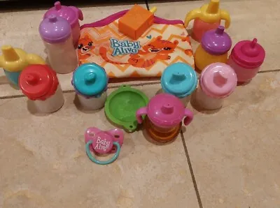 Lot Of BABY ALIVE DOLL BOTTLES. 11 Bottles. Carry Bag And Pacifier • $55