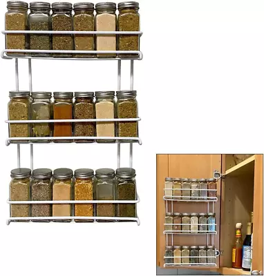 Spice Rack Storage 3 Tier Door Wall Mounted Sturdy Coated Metal Up To 18 Bottles • $17.88