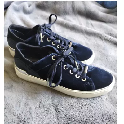 Michael Kors Women's Size 6 Scout Velvet Dark Blue Leather Outsole Sneaker Shoes • $28