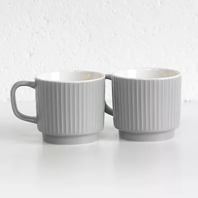 £13.99 • Buy Set Of 2 Grey Embossed Fine China Tea Coffee Cup Mugs 13oz Large 370ml Stackable