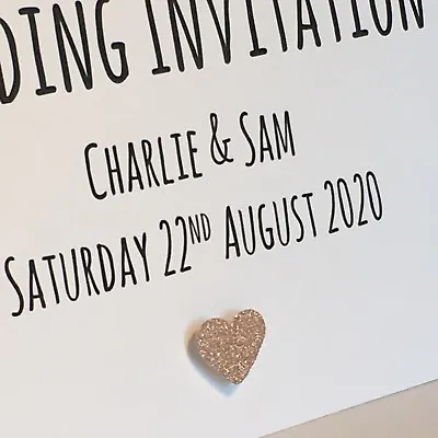 £5 • Buy Glitter Heart Personalised Day Or Evening Handmade Wedding Invitations. Jenny