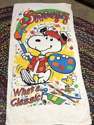 Vintage 1970's Peanuts Snoopy Woodstock Beach Towel Franco 56  X 31  Painter • $24.99