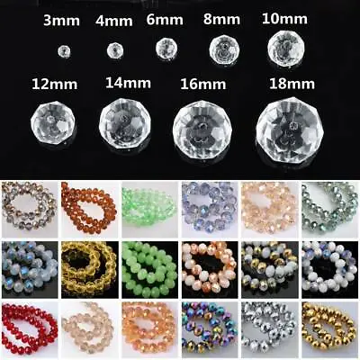 3mm 4mm 6mm 8mm 10mm 12mm Rondelle Faceted Crystal Glass Loose Spacer Beads Lot • $2.15