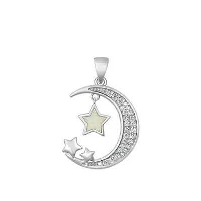 Sterling Silver 92  MOON AND STAR  PENDANT 21.2MM WITH SNAKE CHAIN NECKLACE 18  • $29.68