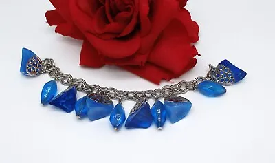 Vintage Vibrant Blue Silver Tone Charm Bracelet   CAT RESCUE • $15.99