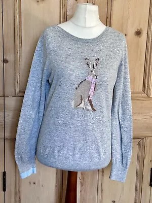 Joules Marsha Soft Grey Pink Rabbit Jumper Size UK 12 • £30