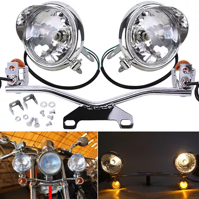 Passing Turn Signal Driving Fog Spot Lights Bar Kit Fit For Harley Motorcycle US • $55.41