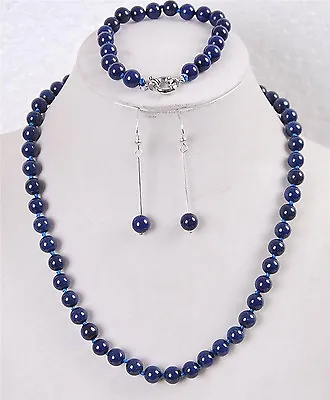 8mm Egyptian Lapis Lazuli Round Beads Gemstone Necklace Bracelet Earrings Set AA • £4.17