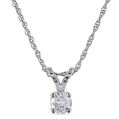 Amour 10k White Gold 1/6CT TDW Diamond Solitaire V-Shaped Drop Necklace • $150.49