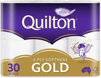 Toilet Paper 30 Rolls Quilton 4 Ply White Soft Tissue Bulk Quilton Gold-Softness • $25.36