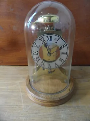 £85 • Buy Glass Domed Floating Balance Skeleton Clock W Turned Oak Base & Key Working