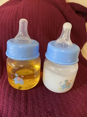 £13.62 • Buy Reborn 2 Bottles 2oz Blue “PREEMIE NO HOLE NIPPLE” Faux Milk/Apple See Photo