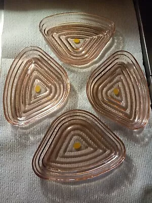 SET OF 4-  MANHATTAN Anchor Hocking Depression Glass Pink Relish Tray Inserts • $49.99