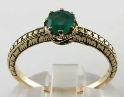 DIVINE 9K 9CT GOLD 5mm COLOMBIAN EMERALD SOLITAIRE ART DECO INS RING FREE SIZE • £279