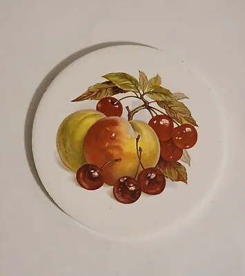 H&R Johnson Ltd Ceramic Round Tile Peach & Cherries Made In England 5-3/4  • $8.49