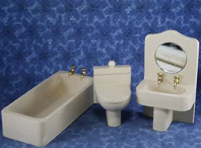 3-pc SET Dollhouse Miniature Wood BATHROOM Furniture 1:12 Bathtub Sink Toilet • $20.99