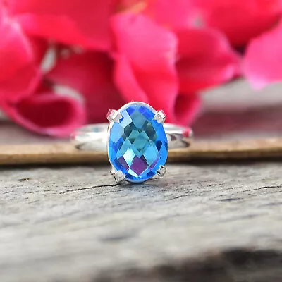 Blue Topaz Gemstone.925 Sterling Silver Ring Mother's Day Jewelry AB-18 • $12