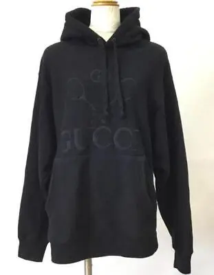 Gucci Big Logo Hoodie L Size Zip Sweatshirt Cotton Black Vintage Limited Rare • $417.88