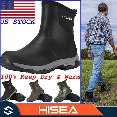 HISEA Men's Rain Boots Rubber Neoprene Ankle Chore Muck Working & Hunting Boots • $60.99