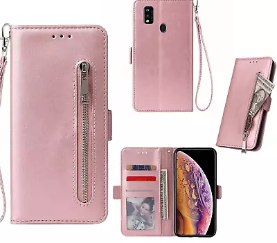 Zte Blade A51 Pu Leather Wallet Case Card Slots Zip Side Magnet • $9.50