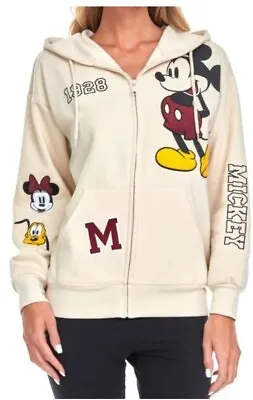 Disney Mickey Mouse Women's L Full Zip Sweatshirt Hoodie Chenille Patches • $24.99