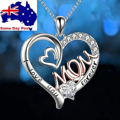 $8.95 • Buy Heart Mom Double Love Mother Necklace For Women Mothers Day Pendant Chain