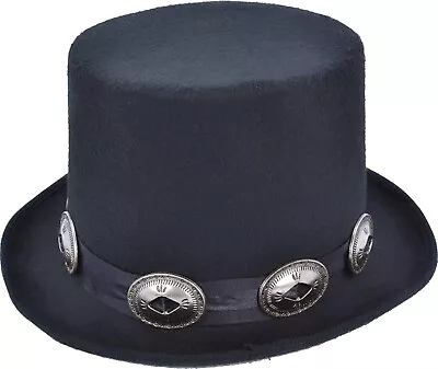 Black Top Hat Rocker Guitarist Slash Costume Victorian Steampunk Silver Conchos • $20