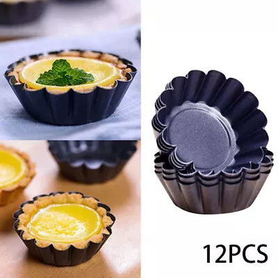 12Pcs Mini Round Nonstick Tart Pan Tartlet Molds Egg Tart Tin Muffin Cake Molds • $19.94