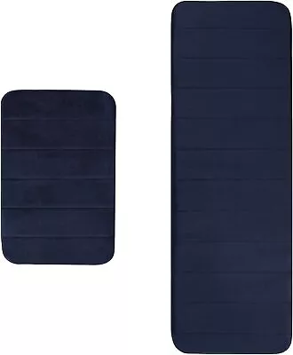 AOACreations Memory Foam Bath Rug Long Runner 2PC Set Navy Blue  • $54.88