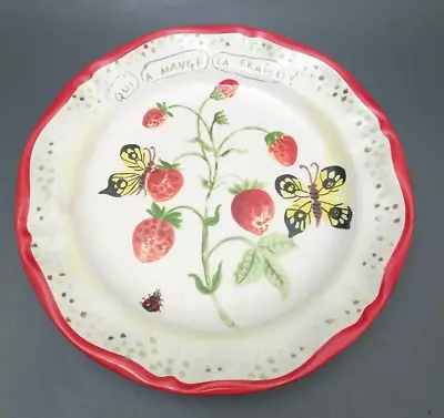 Anthropologie NATHALIE LETE Strawberry Butterfly 10  Plate Qui A MANGE LA FRAISE • $55