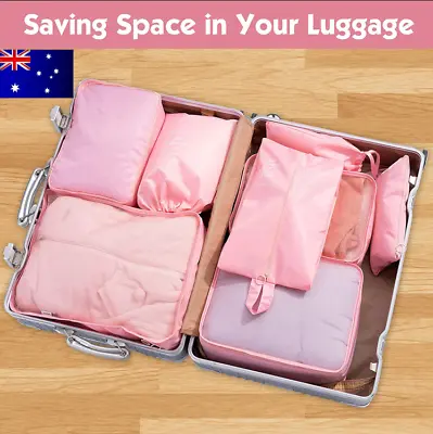 $20.99 • Buy Packing Cubes Travel Pouches Luggage Organiser Clothes Suitcase Storage Bag 8PCS