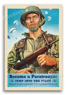 1944 Become A Paratrooper!  Vintage World War II Airborne Poster - 24x36 • $25.95