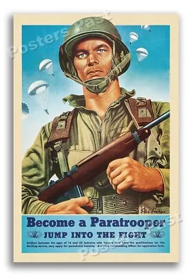 1944 WW2 Paratrooper Recruiting Vintage Style WWII Poster - 12x18 • $10.95