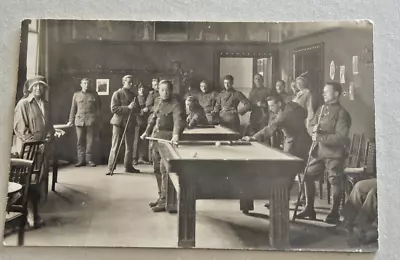 REAL PHOTO YMCA DUISBURG DATED 1921 GERMAN SOLDIERS PLAYING POOL #23a • $13.20