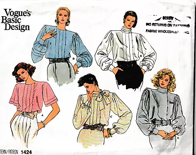 Vogue Sewing Pattern 1424 Vogue Basic Design Blouse; Sz 10 • $9.88