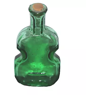 Vintage Green Glass Guitar Shaped 3  Miniature Bottle With Cork Made In Taiwan • $14.04