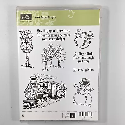 Stampin Up Christmas Magic Stamp Set Train Snowman Trees North Pole Bell USED • $2