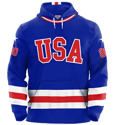 USA Hockey Miracle On Ice 1980 Authentic  Adult Hoodie - Royal 4XL • $74.95